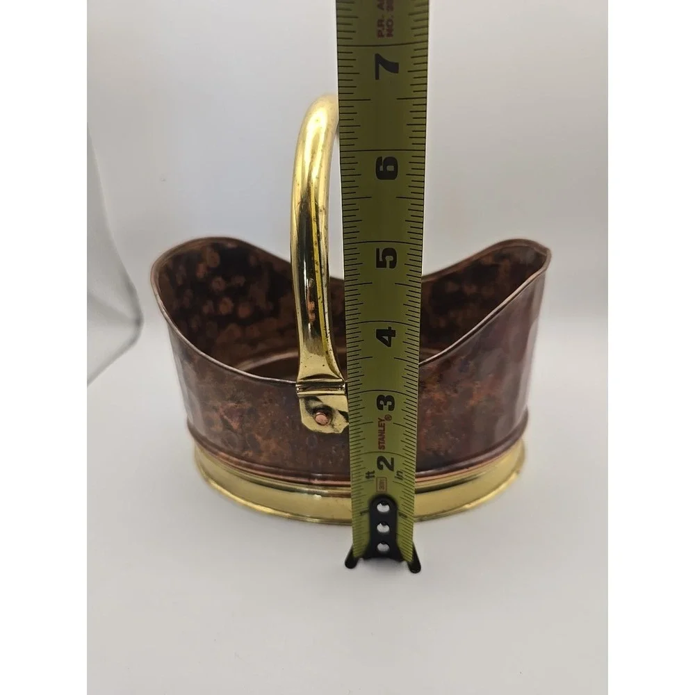 Vintage Hammered Copper Cachepot Basket with Handle‎ 9.5x9.25